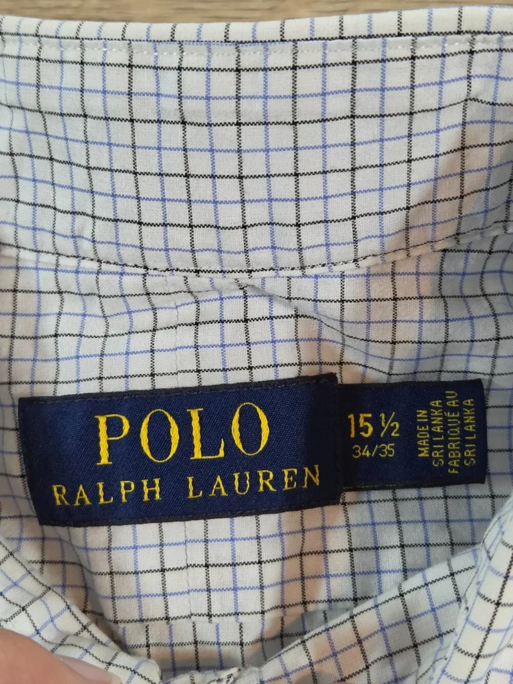 Polo Ralph Lauren Men's 15.5 34/35 Button Down Shirt Blue Gray White Cotton EUC